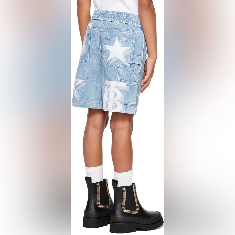 Burberry Kids Blue TB Star Print Denim Shorts blue size 4 NWT - Picture 3 of 9